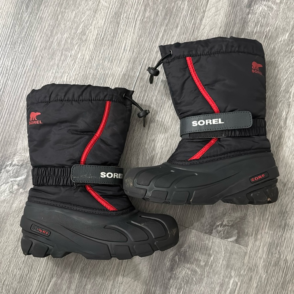 Sorel Kids Black and Red Winter Boots